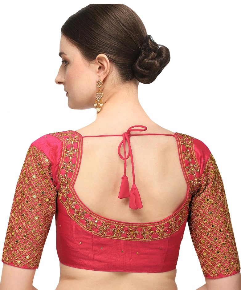 Pujia Mills Womens Embroidery Handwork Sequence Work Necklace Design Readymade Blouse (Gajari, 36)