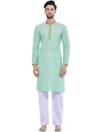 Manyavar MenS Full Sleeve Blended Kurta & Pyjama Set, Light Green - Medium (S952552-334)