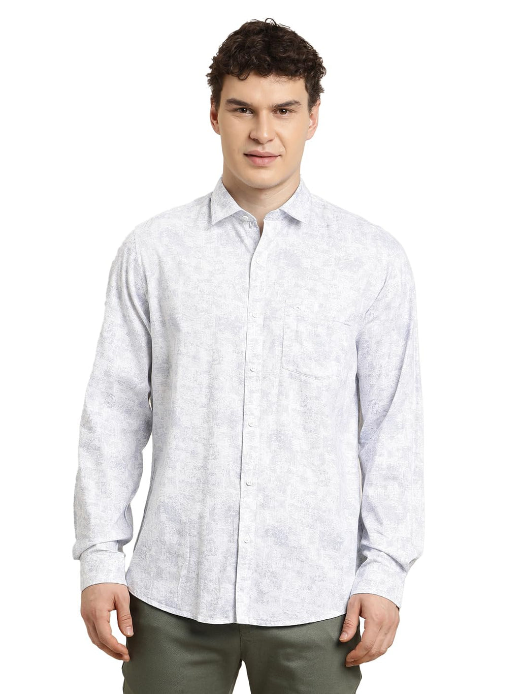 Turtle Men Slim Fit Printed Cotton Tencel White Casual Shirt