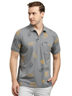 Turtle Men Knitted Slim Fit Grey Polo T-Shirt