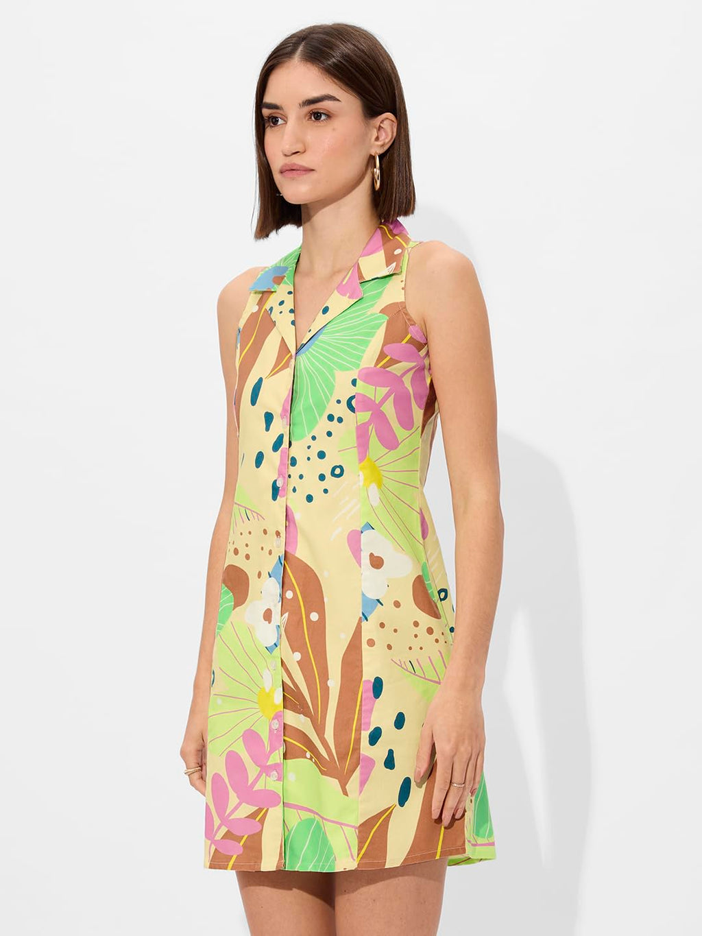 The Souled Store Floral Women And Girls Long Sleeves Collared Neck Button Front Textured Shirt Dress