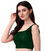Pujia Mills Womens Deep Neck Silk Sleeveless Readymade Blouse (Sando_Green_38)