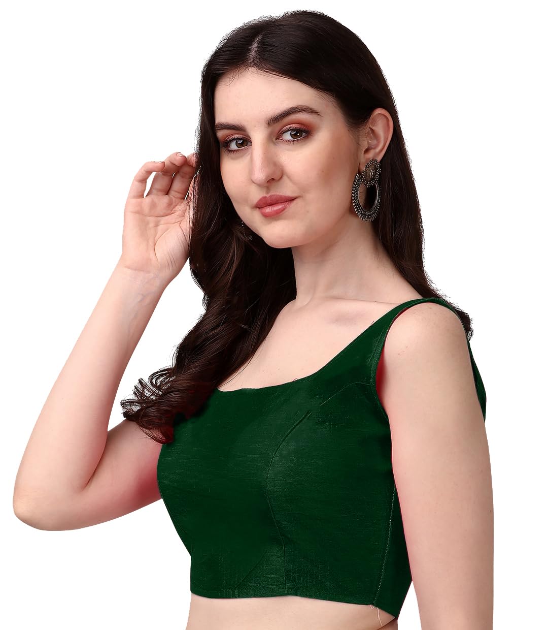 Pujia Mills Womens Deep Neck Silk Sleeveless Readymade Blouse (Sando_Green_38)