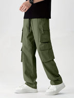 Indoprimo MenS Cotton Blend Trousers Cargo Style With Drawstring Both Side Pockets Solid Pattern Regular Fit And Long Length