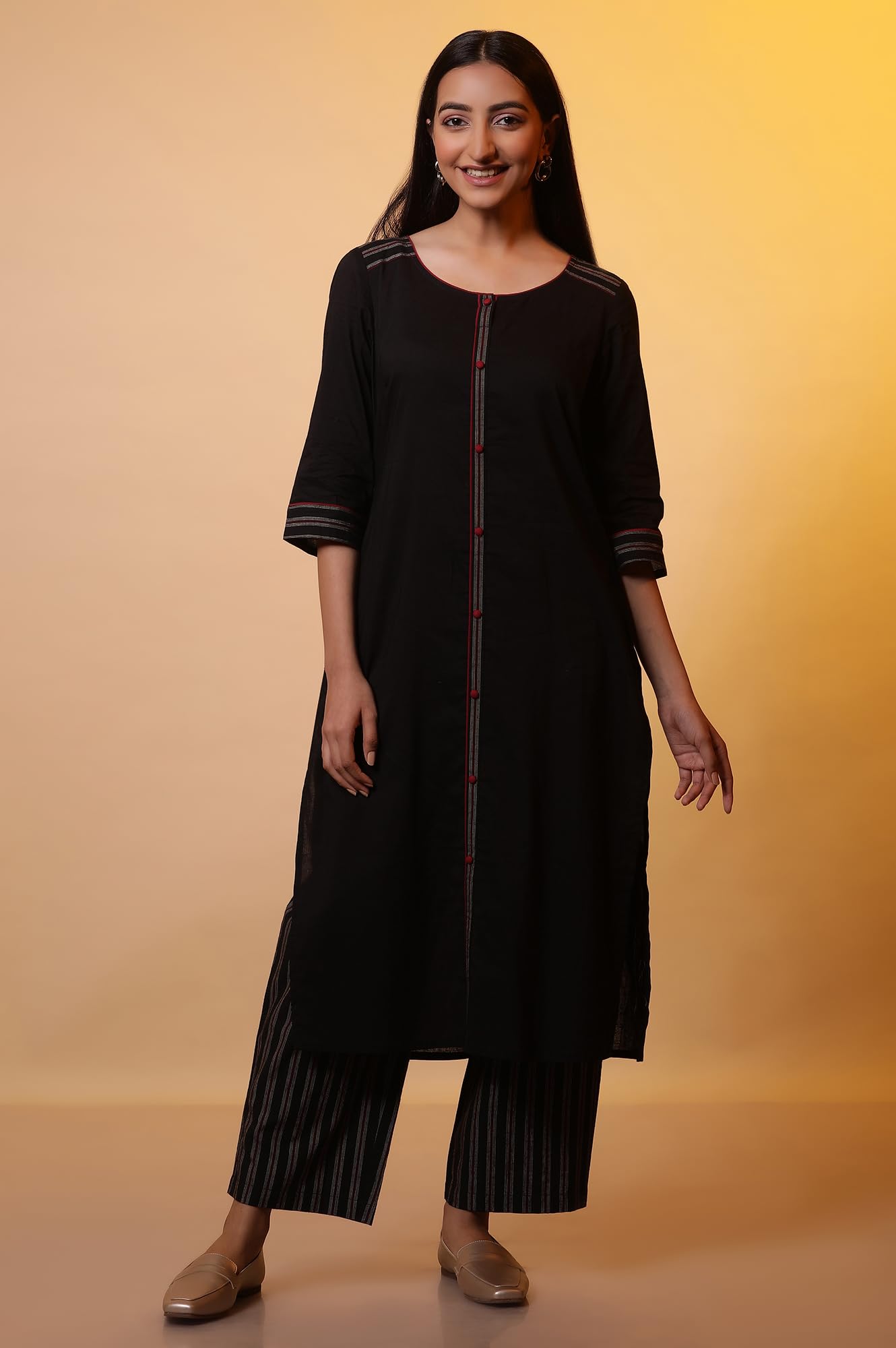 Aurelia Women'S Cotton Kurta Set (24Feas14828_Black