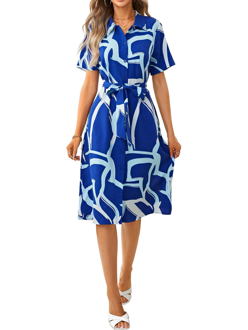 Shasmi WomenS & GirlS White Dress For Women L One Piece Dress For Women L Beach Dress For Women, Solid Printed Tie Front Colla