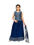 Aarika Girls Ethnic Wear Teal Blue Colour Mirror Embroidery Georgette Lehenga Choli Set (4-10 Years)