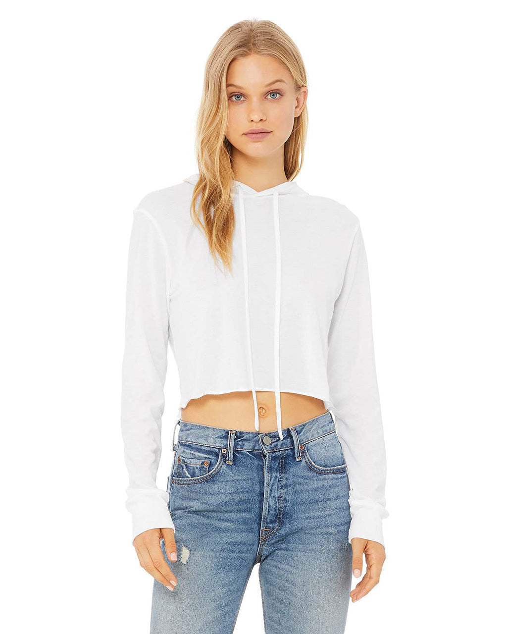 Ladies cropped Long Sleeve Hoodie T-Shirt - SOLID BLK TRBLND - S(D0102H7WEKT)