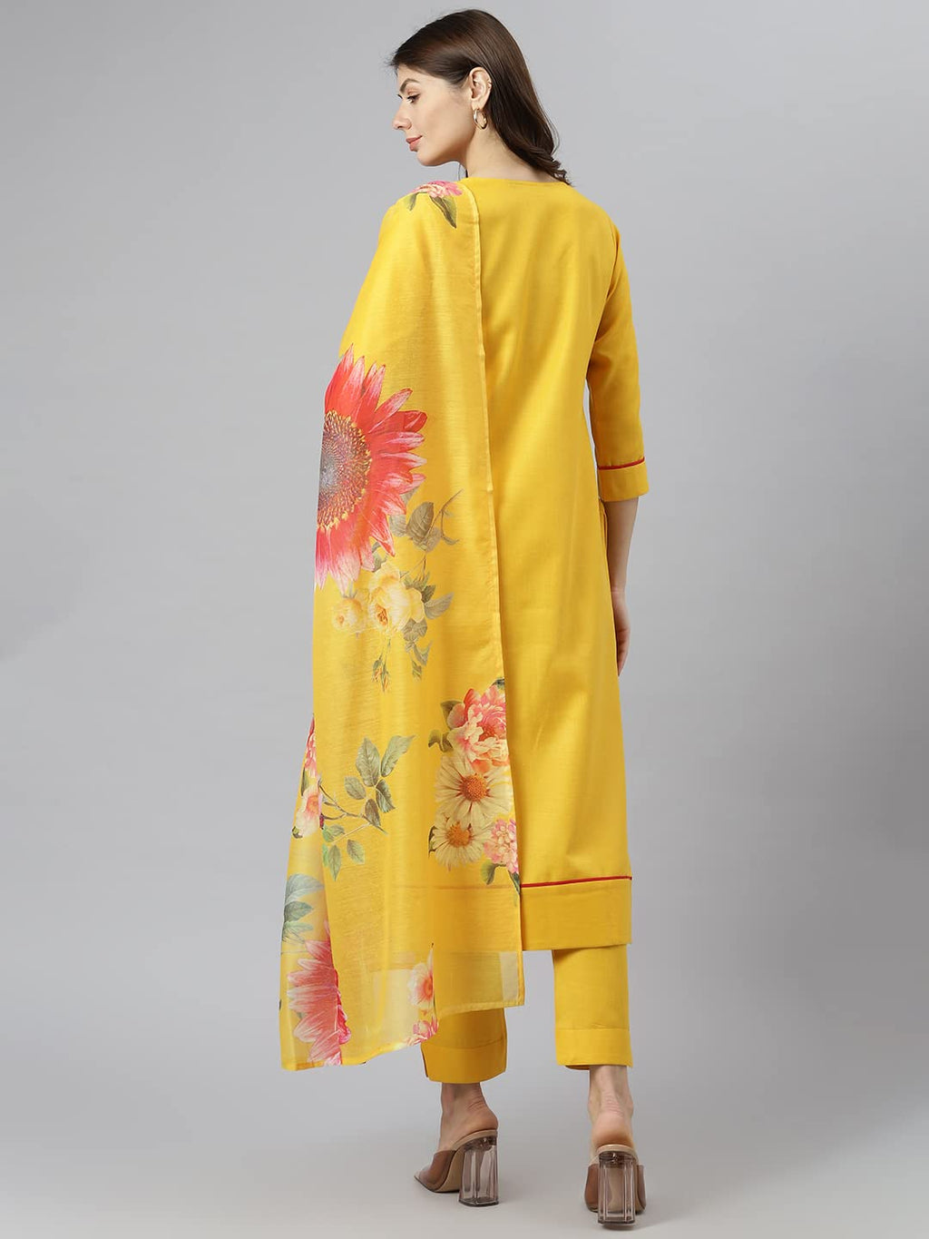 ANNI DESIGNER Womens Polycotton Straight Kurta with Pant & Dupatta (Nilesh Yellow_M_NEW01_Yellow_Medium)