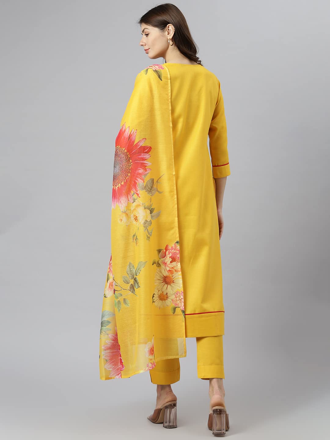 ANNI DESIGNER Womens Polycotton Straight Kurta with Pant & Dupatta (Nilesh Yellow_M_NEW01_Yellow_Medium)