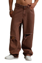 Hubberholme Men Brown Cotton Relaxed Fit Mid-Rise Solid Jeans