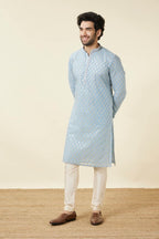 Manyavar Mens Chanderi Self Design Full Sleeves Knee Length Kurta Set