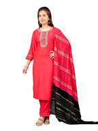 Aarika Girls Ethnic Wear Gajri Colour Sequin Embroidery Silk Kurti Pant Set-10-15 Years (Kp-Sd-6001)