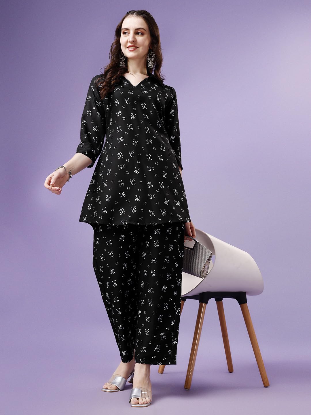 Yashika Women Women'S Trendy Printed Short Flared Cotton Blend Kurta Palaazo Set