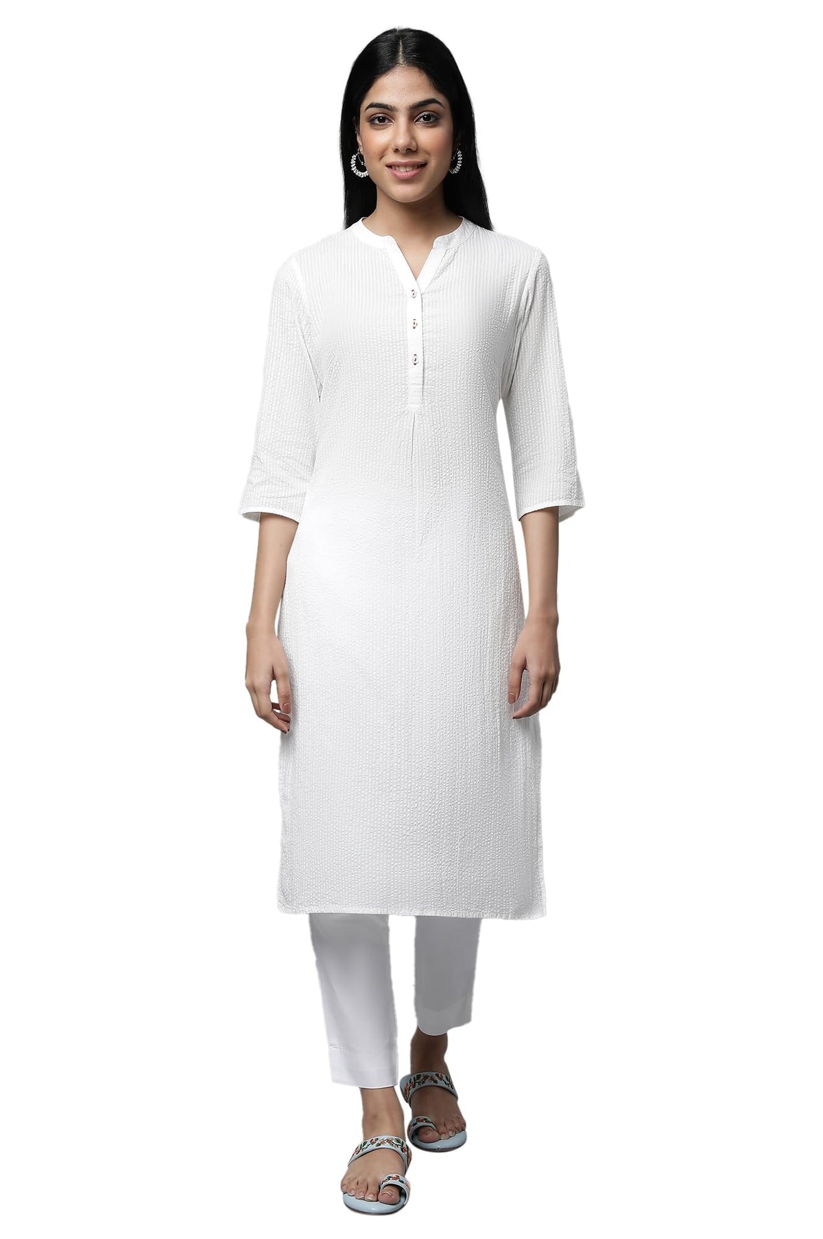 Aurelia Womens Cotton Solid Regular White Sheer Sucker Summer Basic Kurta (23FEA14092-605049 2XL)