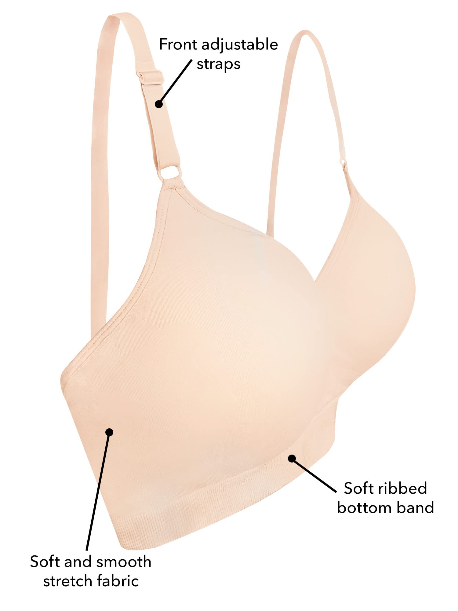 Fruit of the Loom Women's Seamless Wire Free Push-Up Bra, Black Hue/White 2-Pack, 34C