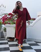 Anni Designer Women'S Maroon Color Rayon Kurta With Palazzo Set (Geetha Maroon)