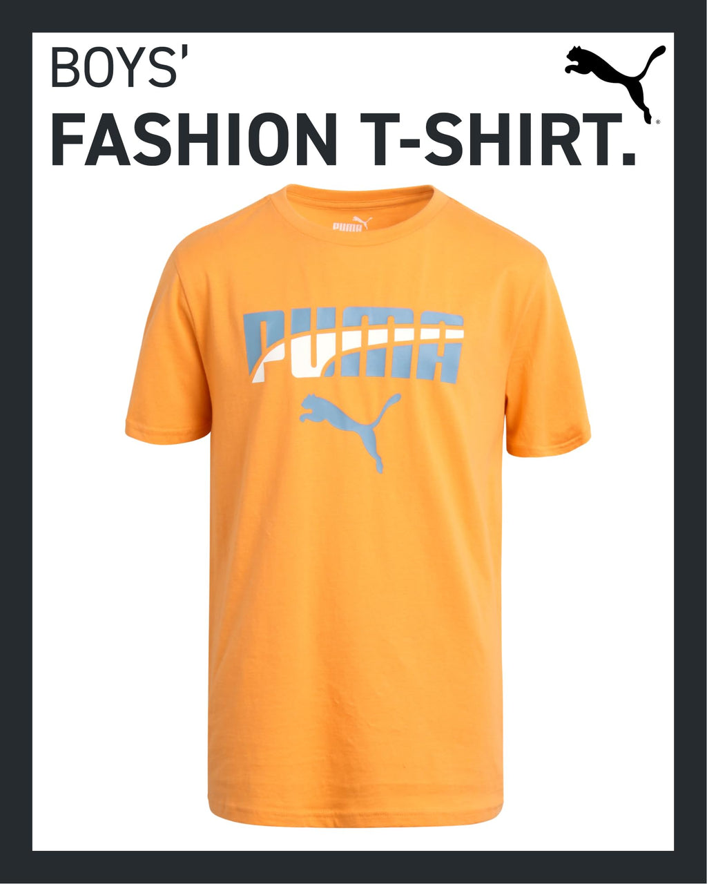PUMA Boys' T-Shirt - Cat Logo T-Shirt for Boys - Athletic Crewneck Short Sleeve Tee (S-XL), Size Large, Medium OrangeGrey