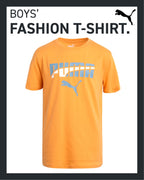 PUMA Boys' T-Shirt - Cat Logo T-Shirt for Boys - Athletic Crewneck Short Sleeve Tee (S-XL), Size Large, Medium OrangeGrey