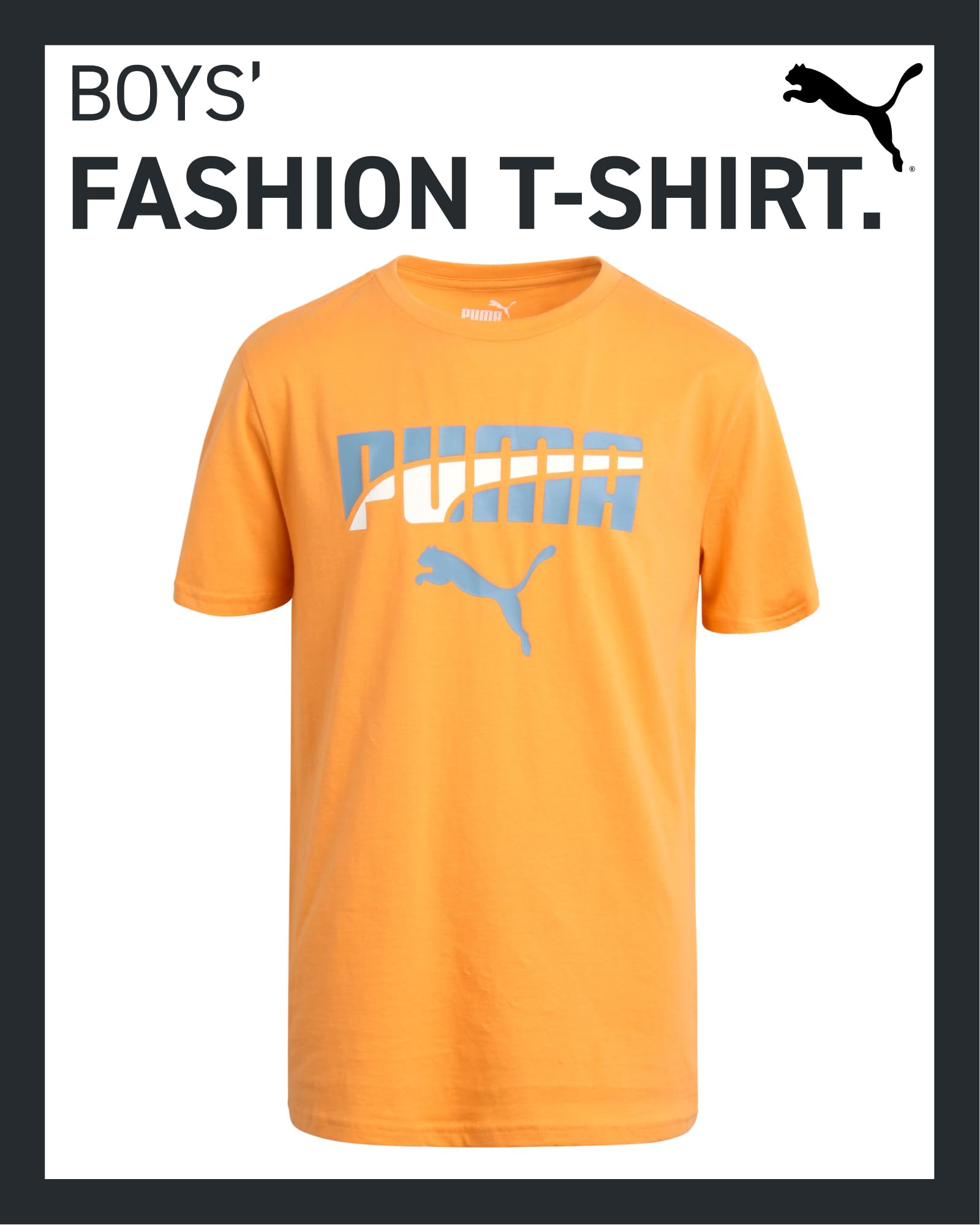 PUMA Boys' T-Shirt - Cat Logo T-Shirt for Boys - Athletic Crewneck Short Sleeve Tee (S-XL), Size Medium, Medium OrangeGrey