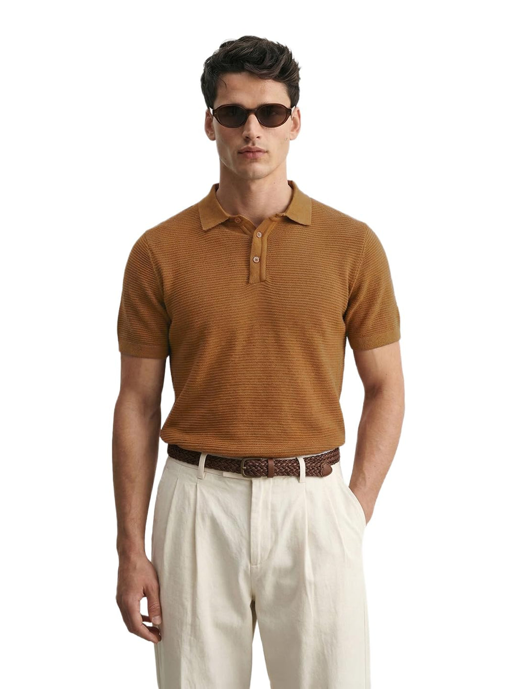 The Indian Garage Co Mens Slim Fit Textured Half Sleeves Polo T-Shirt