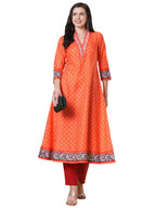 ANNI DESIGNER Womens Rayon Viscose Anarkali Printed Kurta with Pant (Karidos Orange-VKS02_XXL_Orange_XX-Large)
