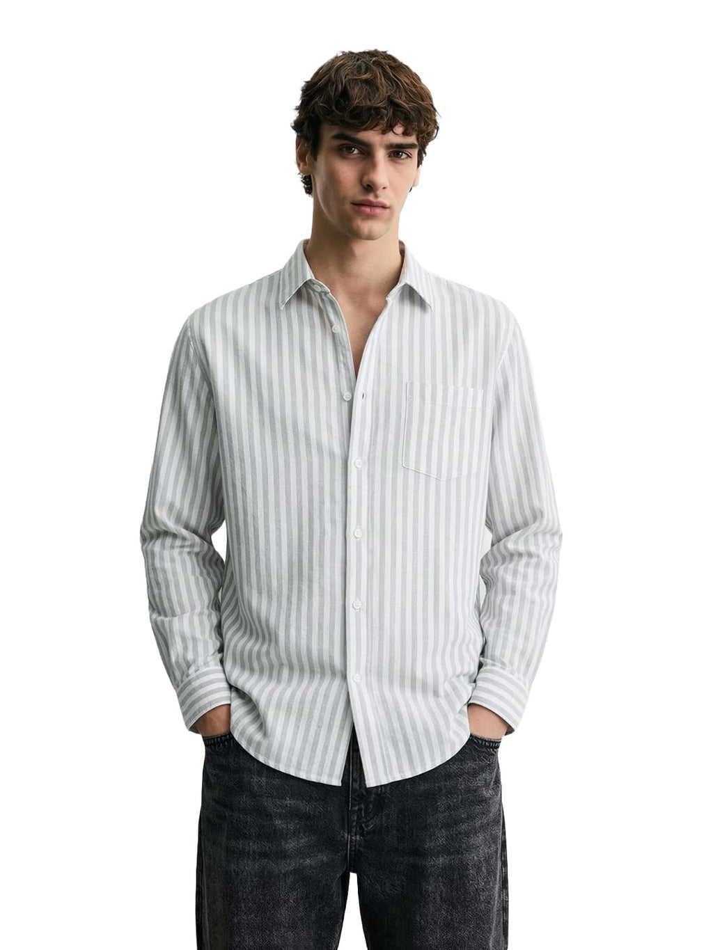 The Indian Garage Co Mens Relaxed Fit Vertical Striped Cutaway Collar Full Sleeves Shirt