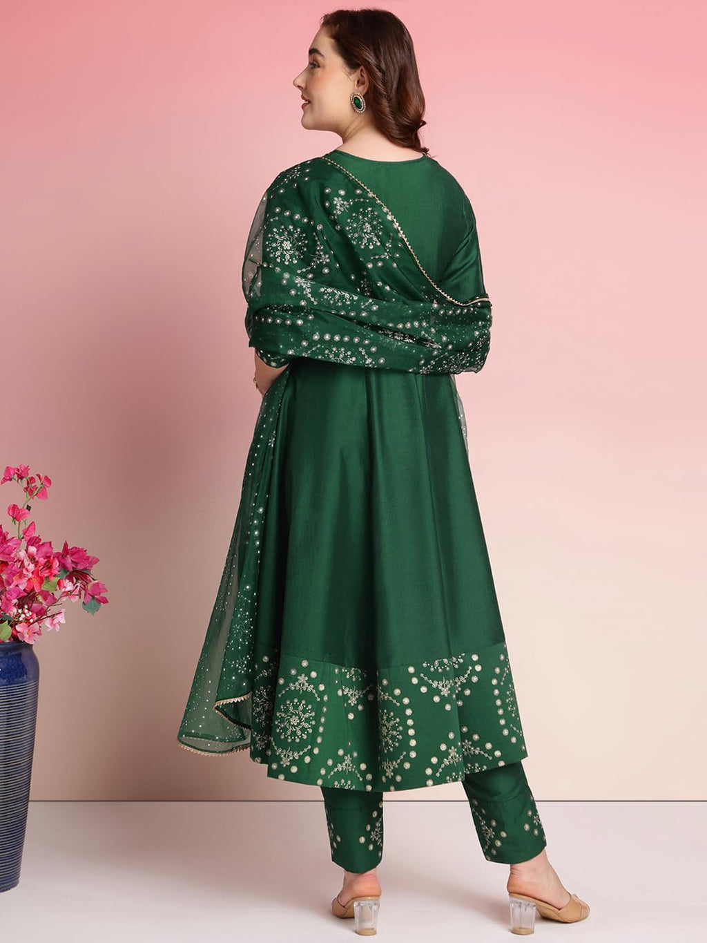 ANNI DESIGNER Womens Rayon Blend Printed Anarkali Kurta with Pant & Dupatta (Varuna Green_L_Green_Large)