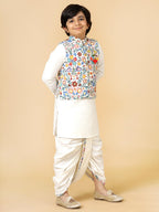 A.T.U.N. (ALL THINGS UBER NICE) Boys Mandarin Collar Pure Cotton Straight Kurta with Dhoti Pants & Nehru Jacket