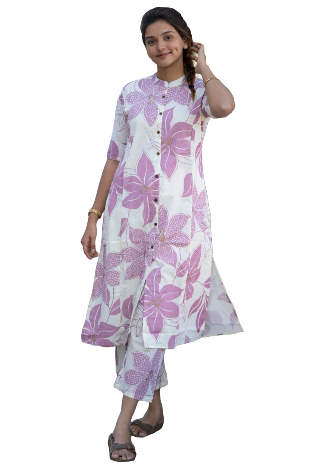 ANNI DESIGNER Womens Rayon Viscose Straight Printed Kurta with Pant (Sunoni Lavender_S_Lavender_Small)