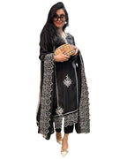 ANNI DESIGNER Womens Rayon Blend Straight Embroidered Kurta with Pant & Dupatta (TRP Black-NM_3XL_Black_XXX-Large)