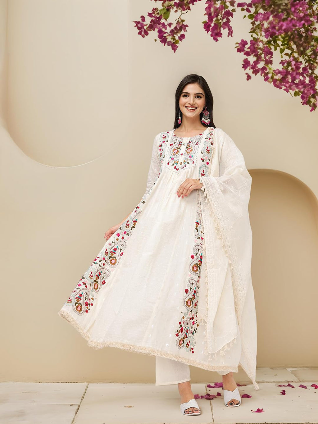 Ishin Ethnic Motifs Thread Embroidered A-Line Kurta Set With Dupatta