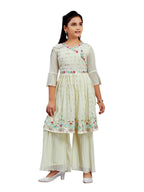 Aarika Girls Ethnic Wear Cream Colour Sequins Thread Embroidery Georgette Kurti Sharara Set (5-11 Years)