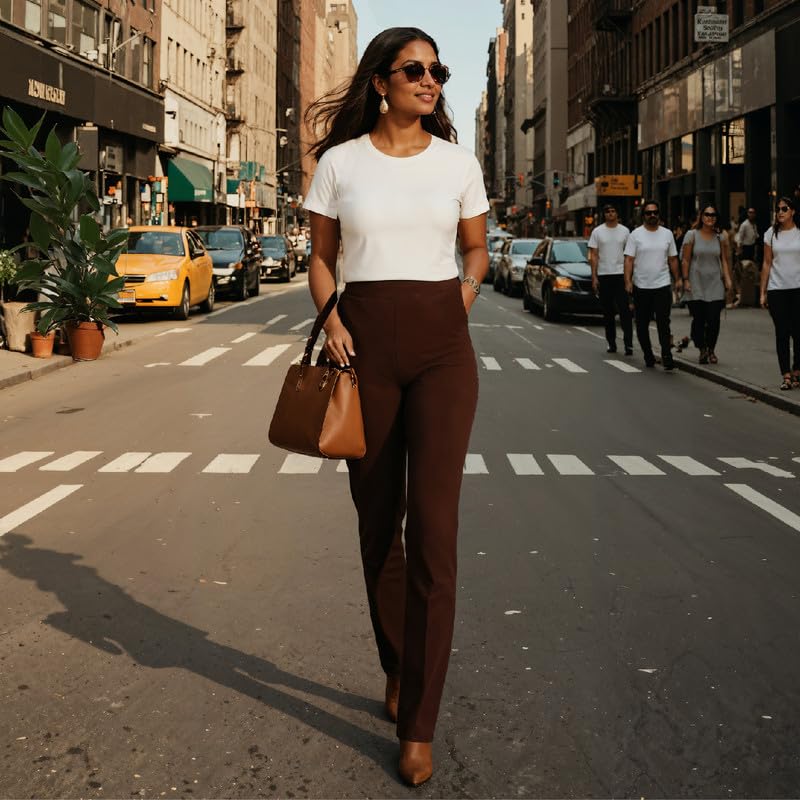 BlissClub Women AM PM Cotton Straight Pants - Regular | Wide Waistband | High Rise | Drawstring | 2 Pockets