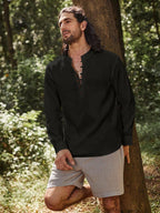 Royalscout MenS Cotton Solid Full Sleeve Short Kurta Shirt Black