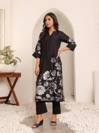 Varanga Women Black Floral Printed Kurta With Solid Trouser  Stylish And Comfortable Ethnic Set