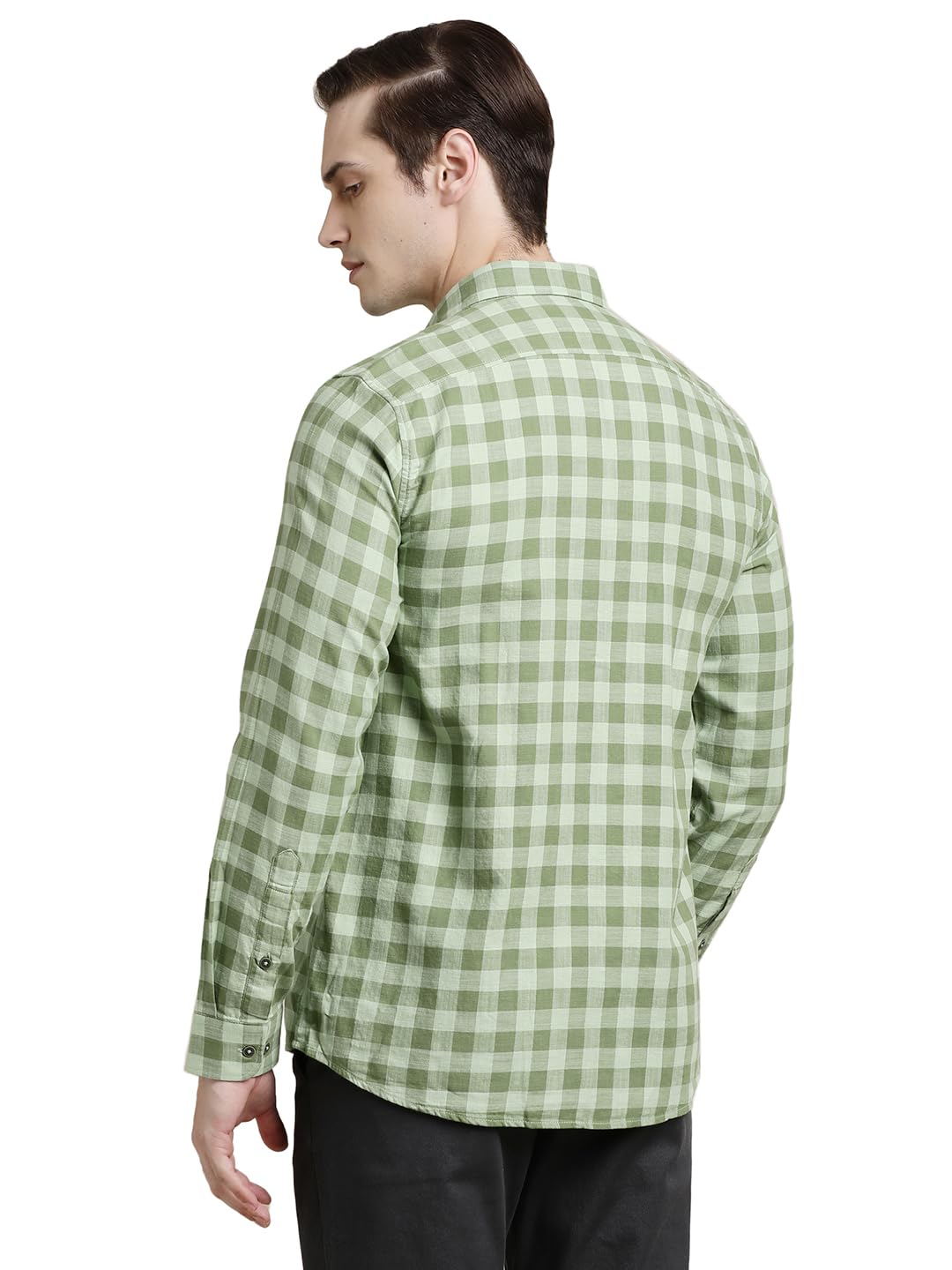 Turtle Men Green Checkered Full Sleeve Slim Fit 100% Cotton Casual Shirt