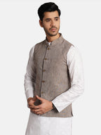 Wintage Cotton Brown Solid Modi Nehru Jacket: Medium