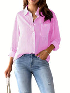 Indoprimo Striped Shirt For Women Full Sleeve Stylish Oversize Fit Shirt