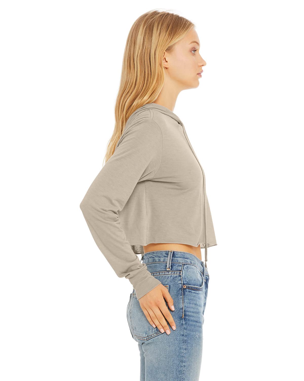 Ladies cropped Long Sleeve Hoodie T-Shirt - SOLID BLK TRBLND - S(D0102H7WEU6)
