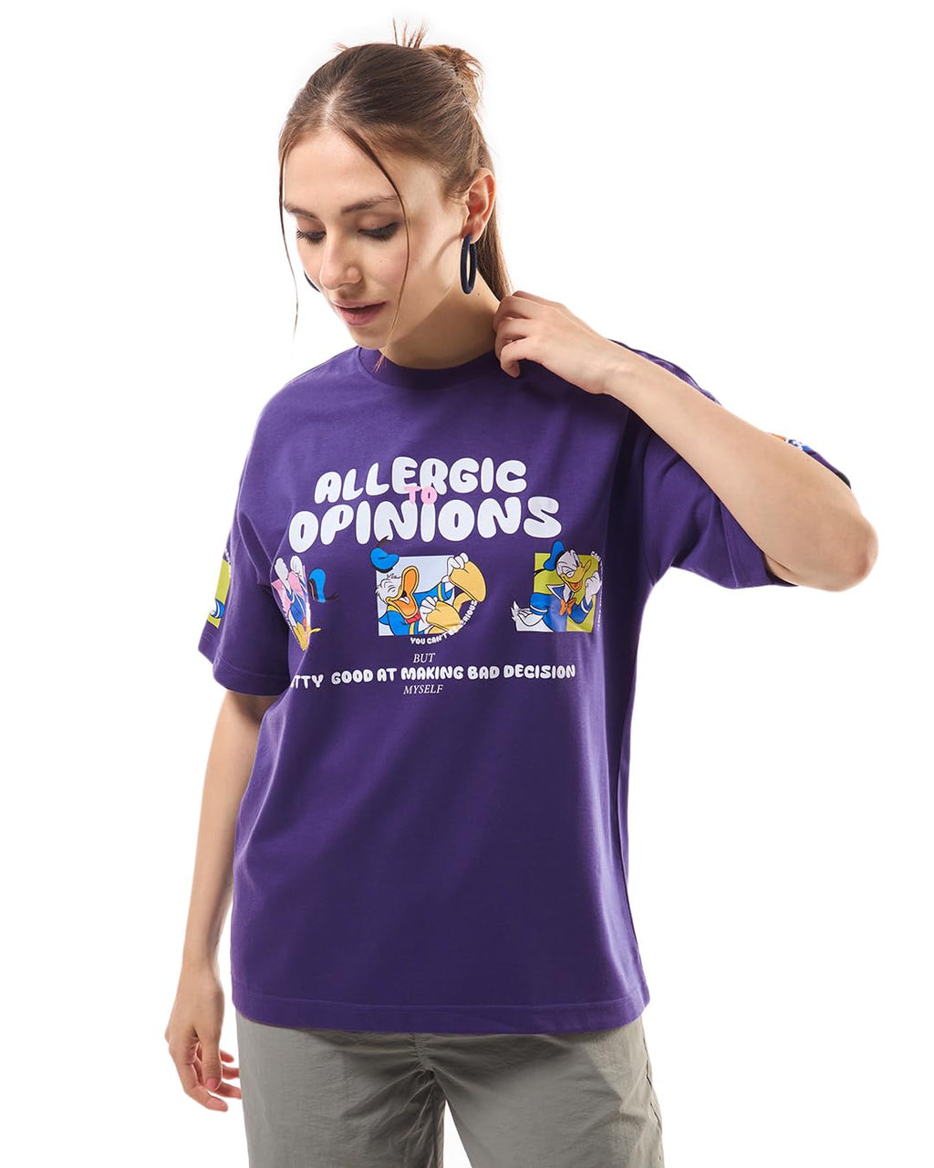 Bewakoof Heavy Duty 1.0 Official Disney Merchandise Womens Graphic Print Oversized Fit Half Sleeve Round Neck Terry T-Shirt_637