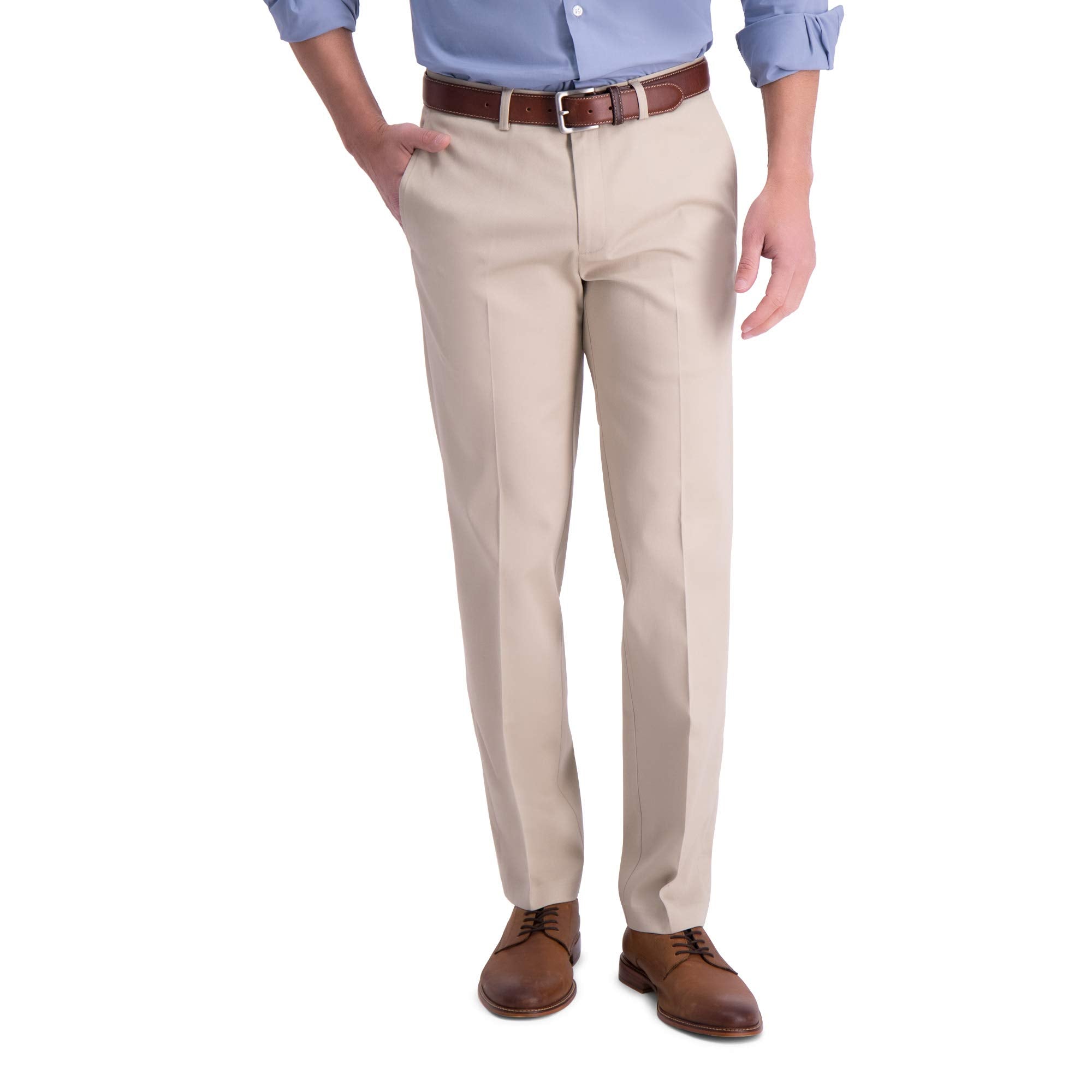 Haggar Men's Iron Free Premium Khaki Straight Fit Flat Front Flex Waist Casual Pant Sand 36 x 29