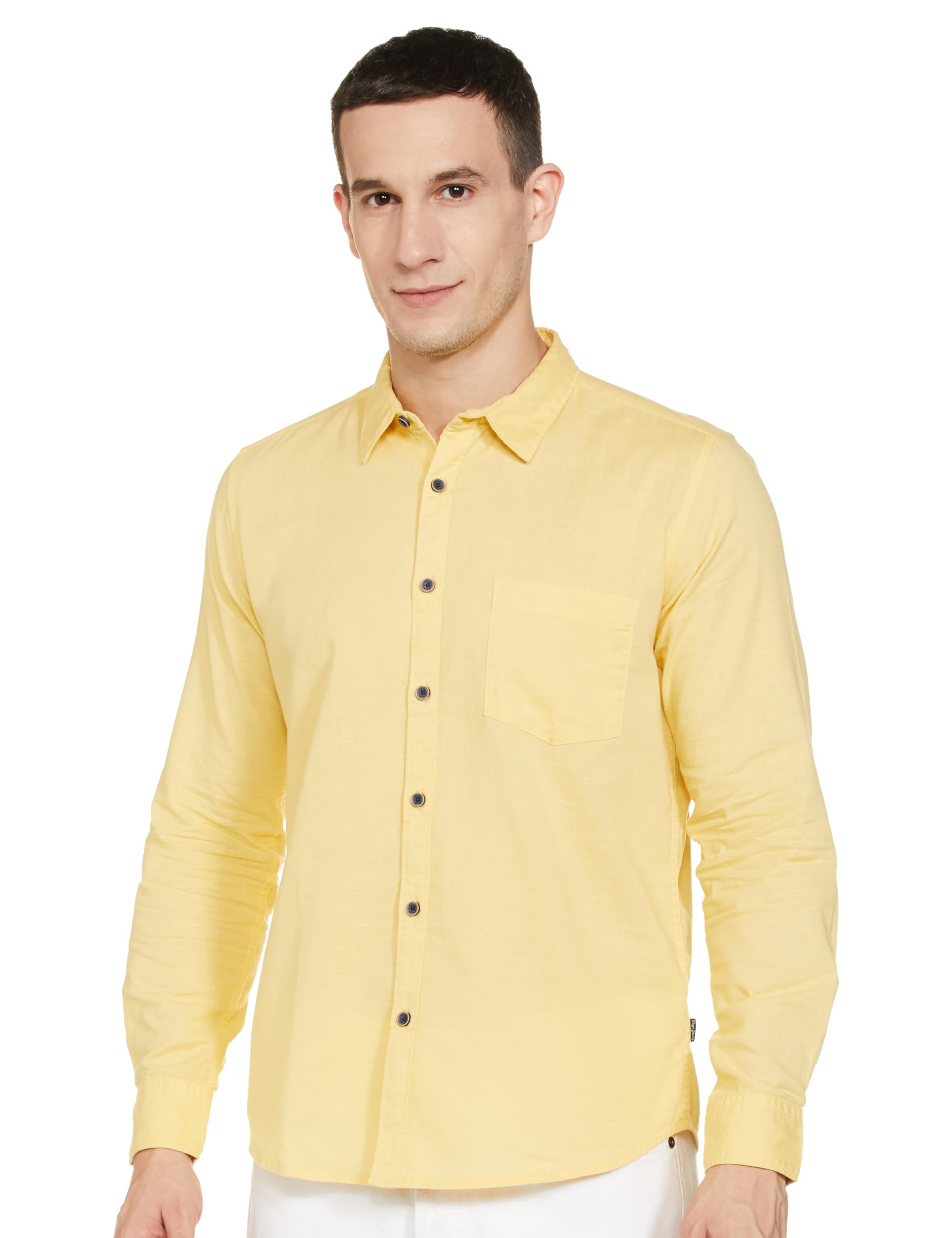 Pepe Jeans MenS Solid Regular Fit Shirt (Pm308457_Peach Orange