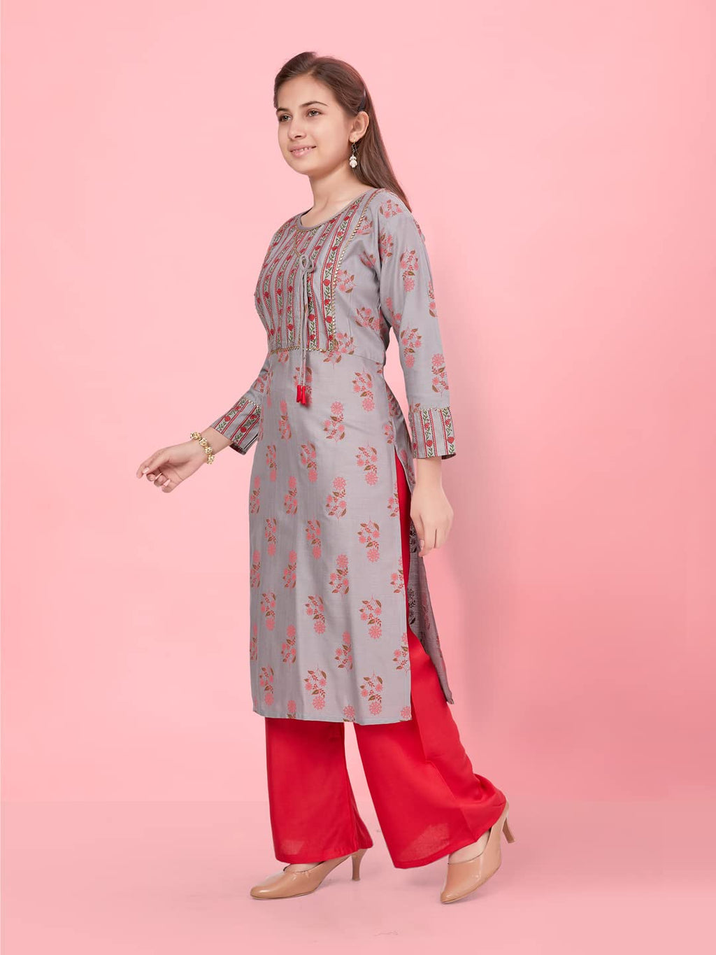 Aarika Girls Grey Color Floral Kurti