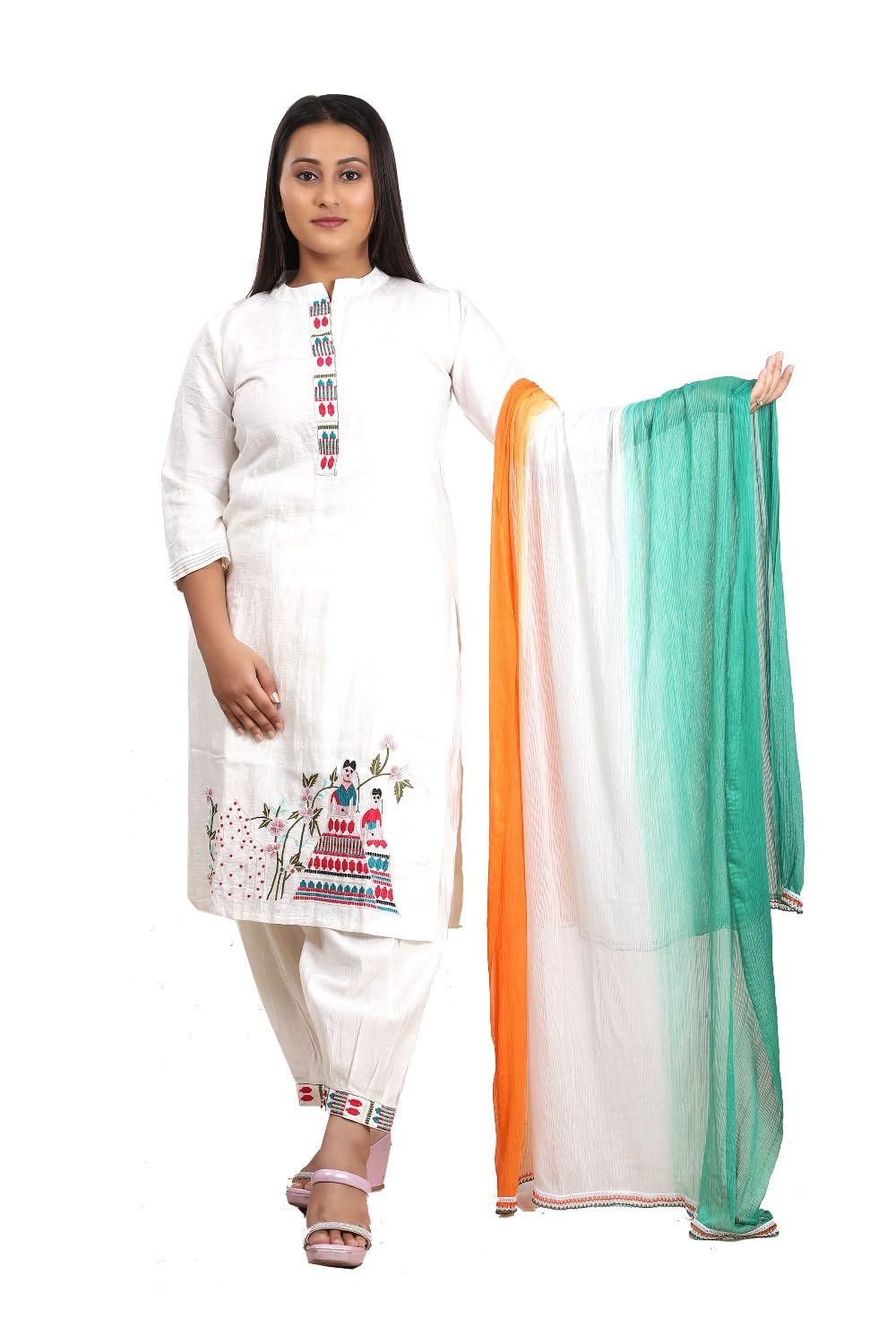 Fabme Women'S Tricolor/Tiranga Dupatta With Lace Border - For Republic Day/Independence Day