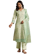 Libas Womens Embroidered Cotton Blend Straight Kurta With Palazzos And Dupatta