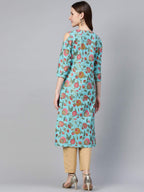 Idalia Turquoise Blue Gold Print Kurta