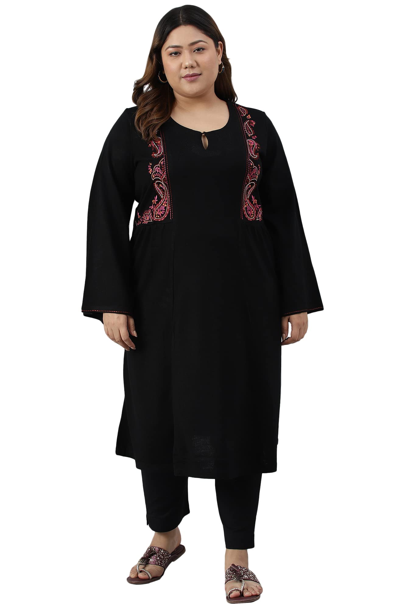 W For Woman Black Embroidered Plus Size Winter Kurta_22Now18545G-215961_4Xl