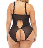 Oh l l Ch  ri Women's Plus Size Open-Cup Crotchless Teddy, Black
