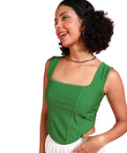 POPWINGS Women Casual Green Corset Crop Top